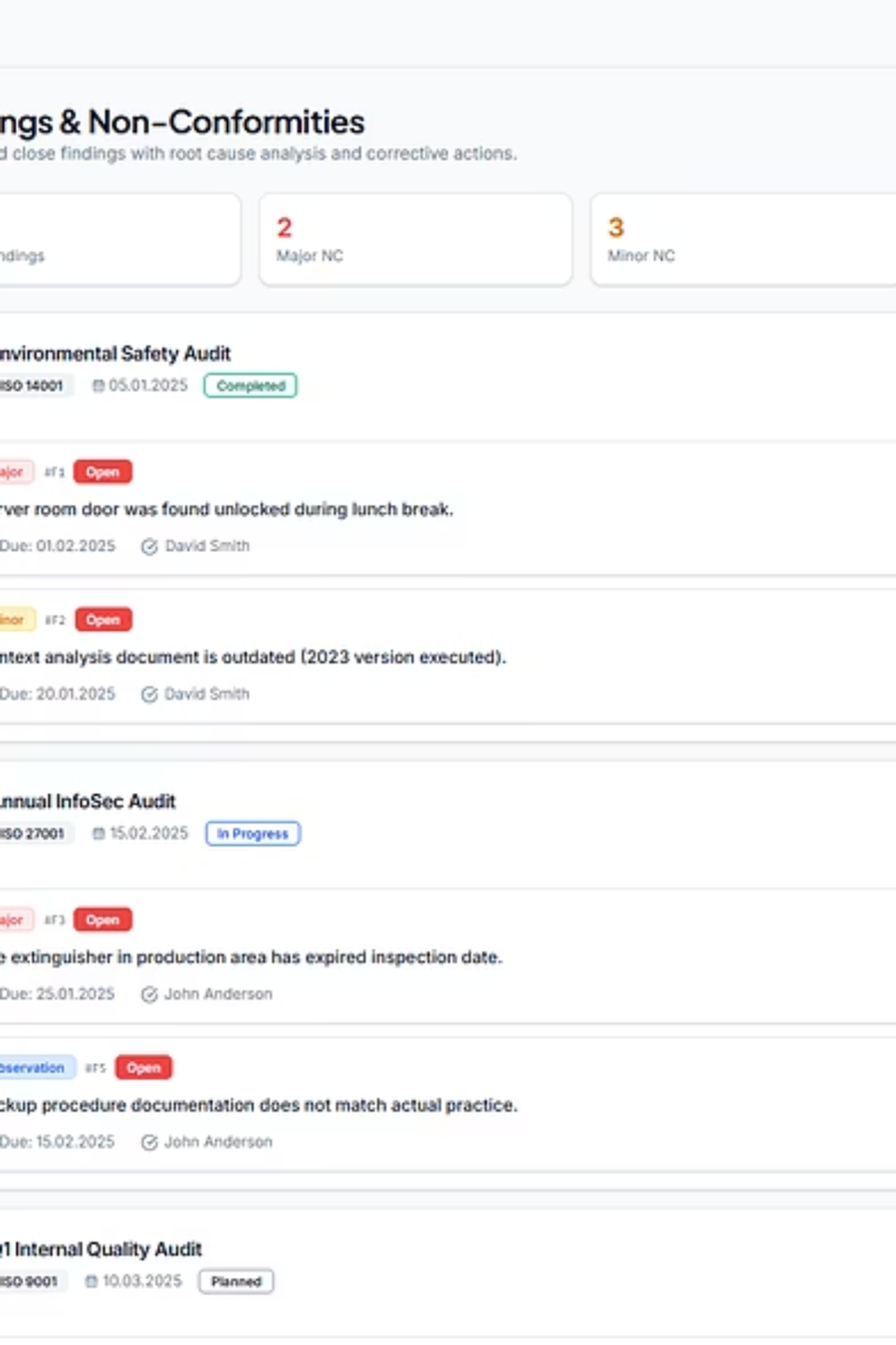 Findings and Non-Conformities Management