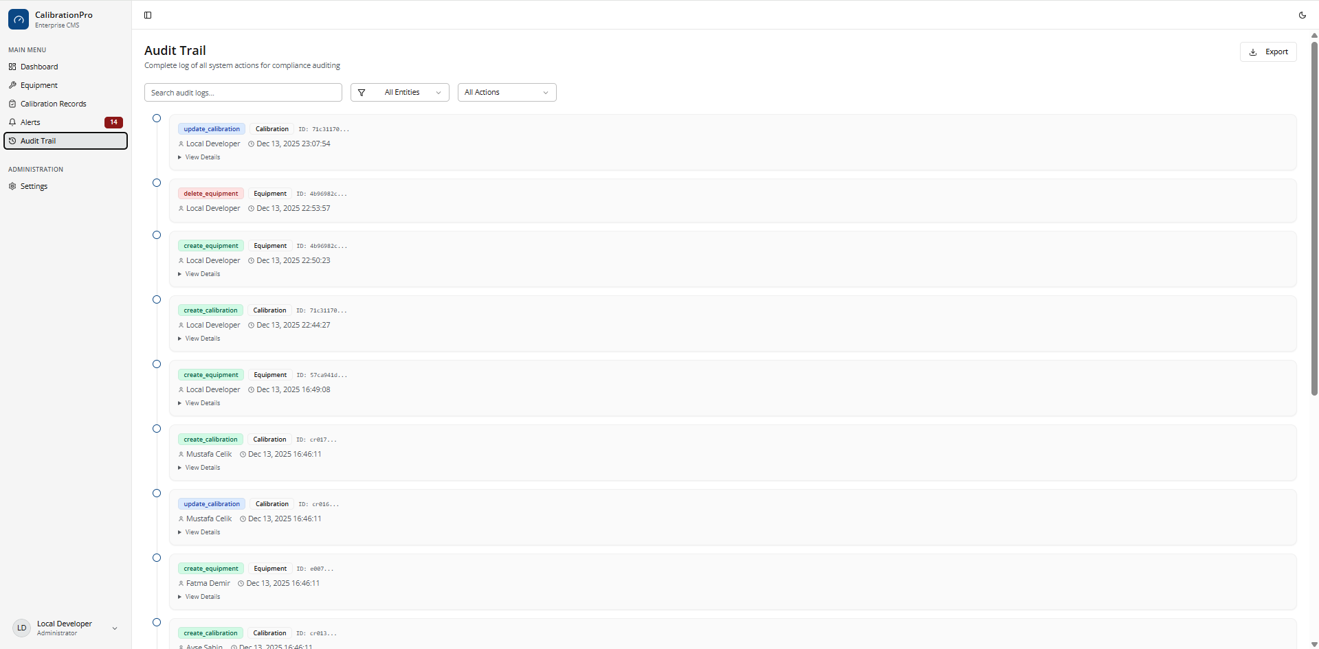 Audit Trail Interface