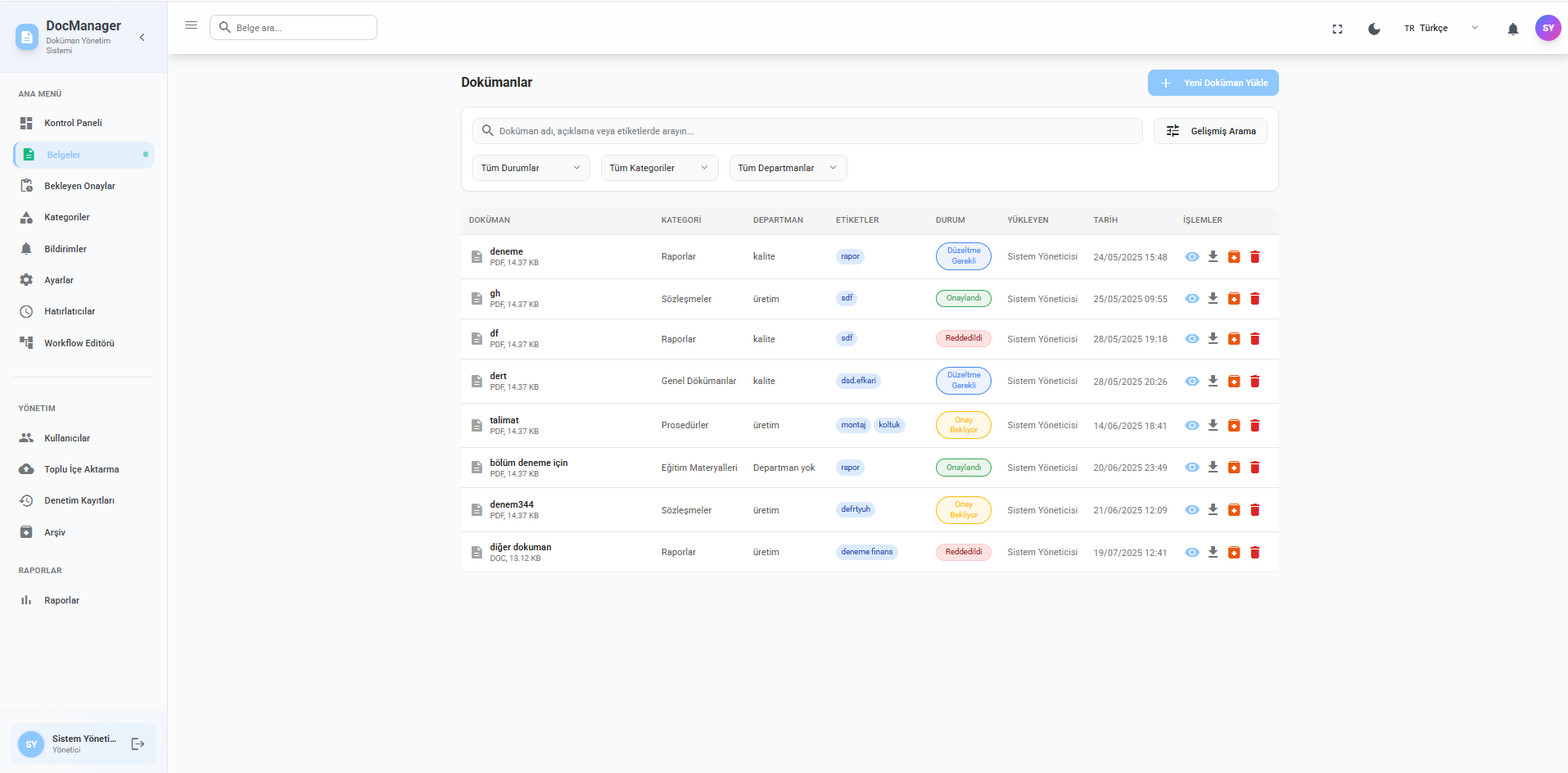 Document List Management Interface