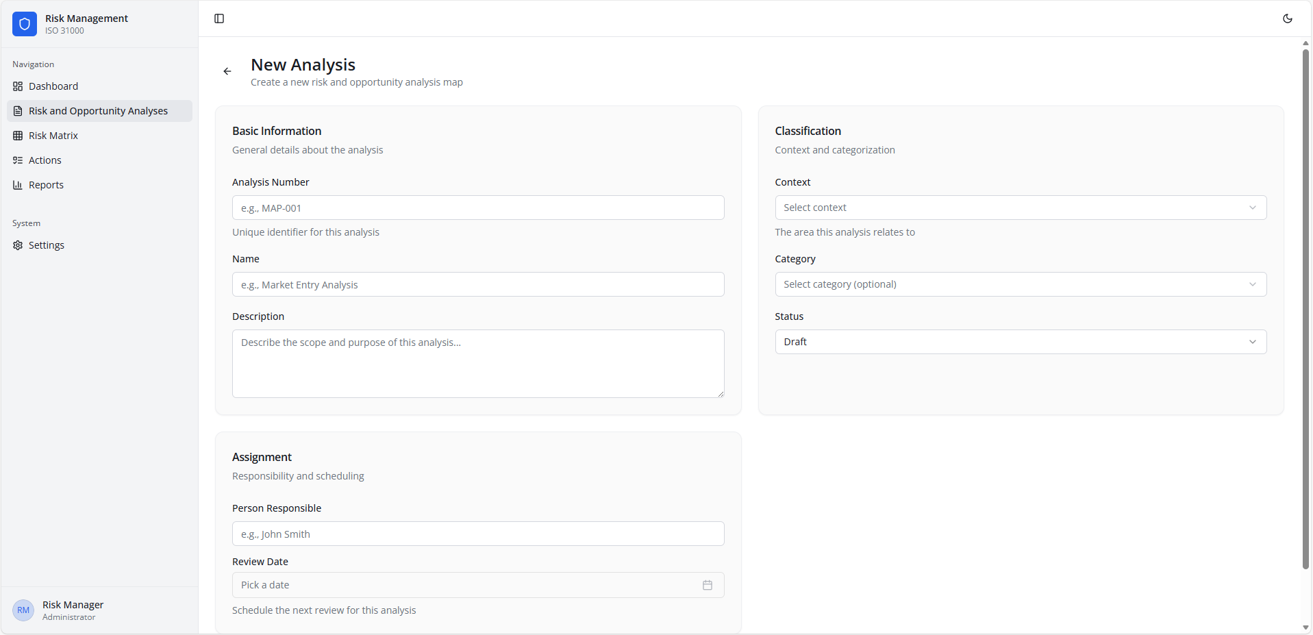 New Analysis Creation