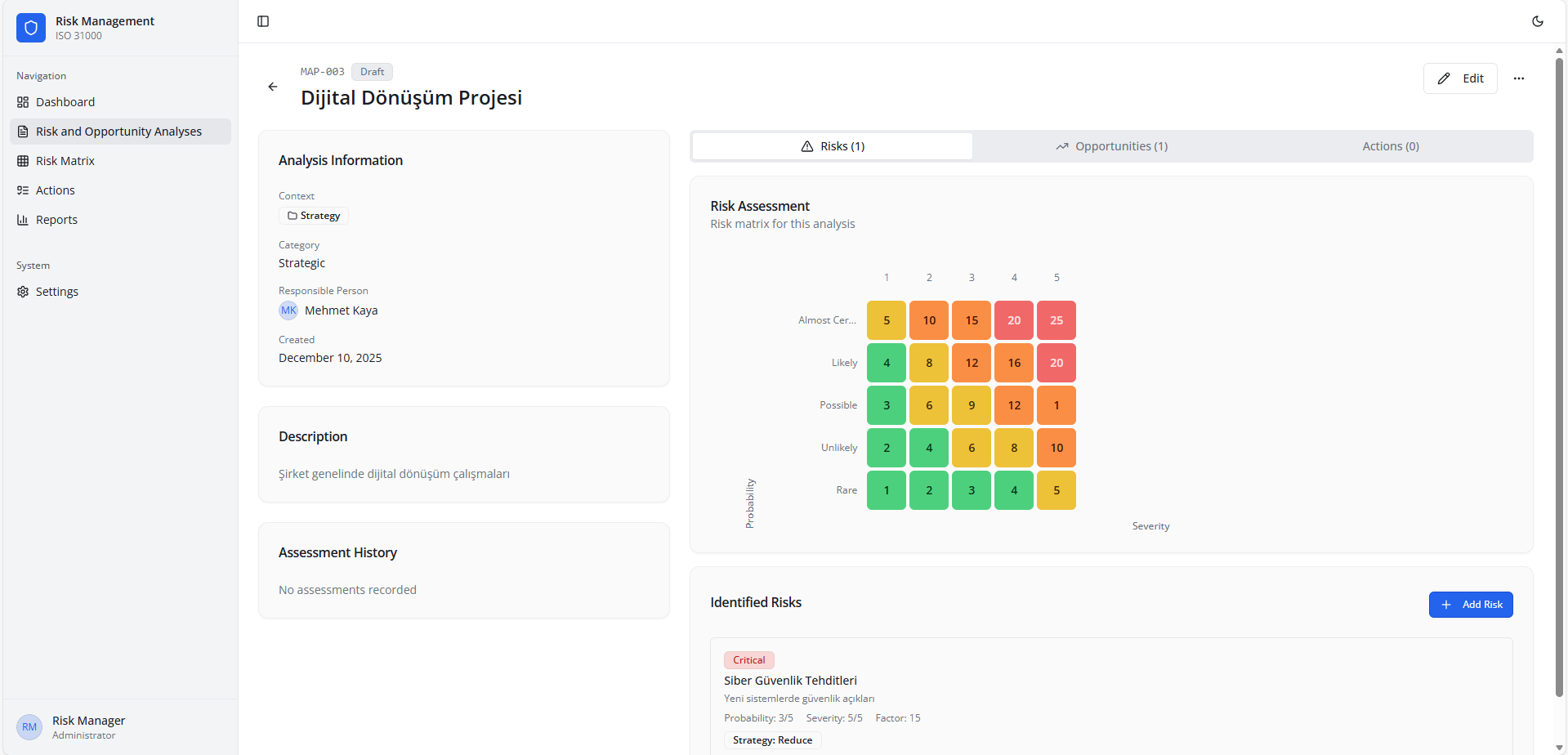 Risk Analysis Detail View