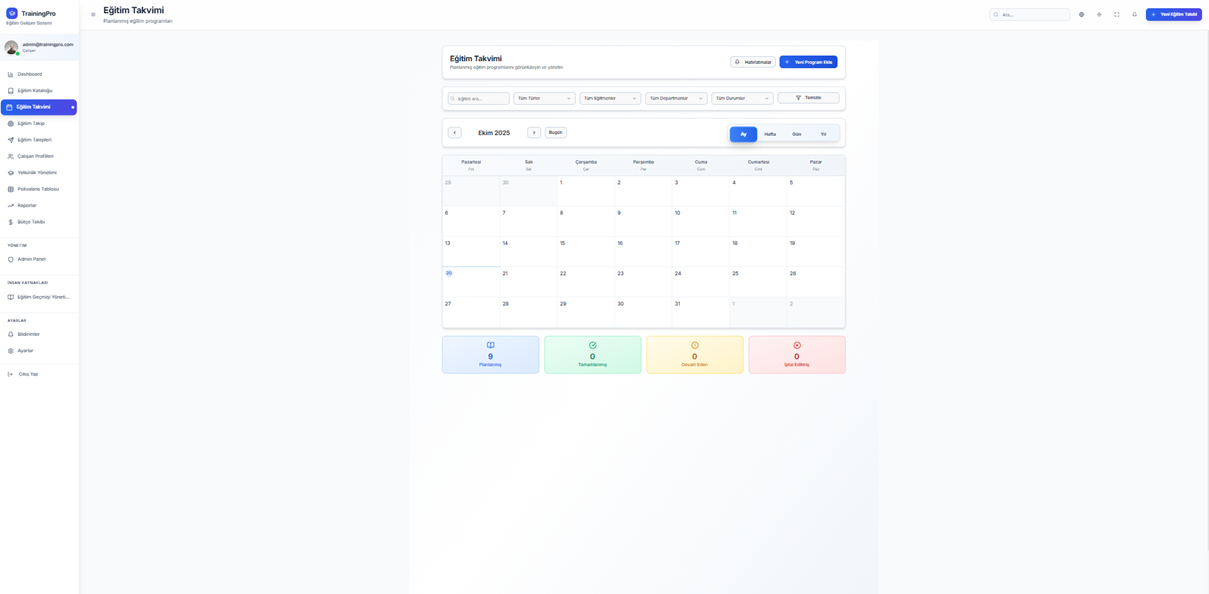 Training Calendar Interface